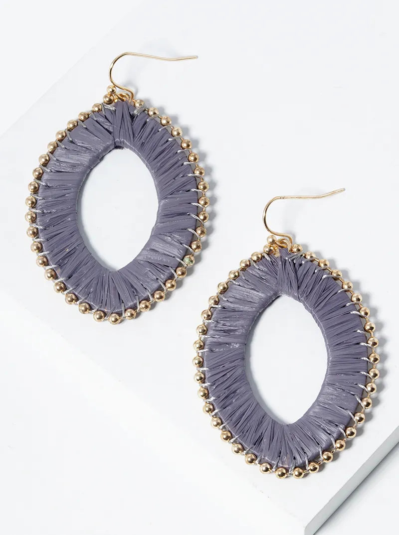 Raffia Wrapped Marquise Dangle Drop Earrings