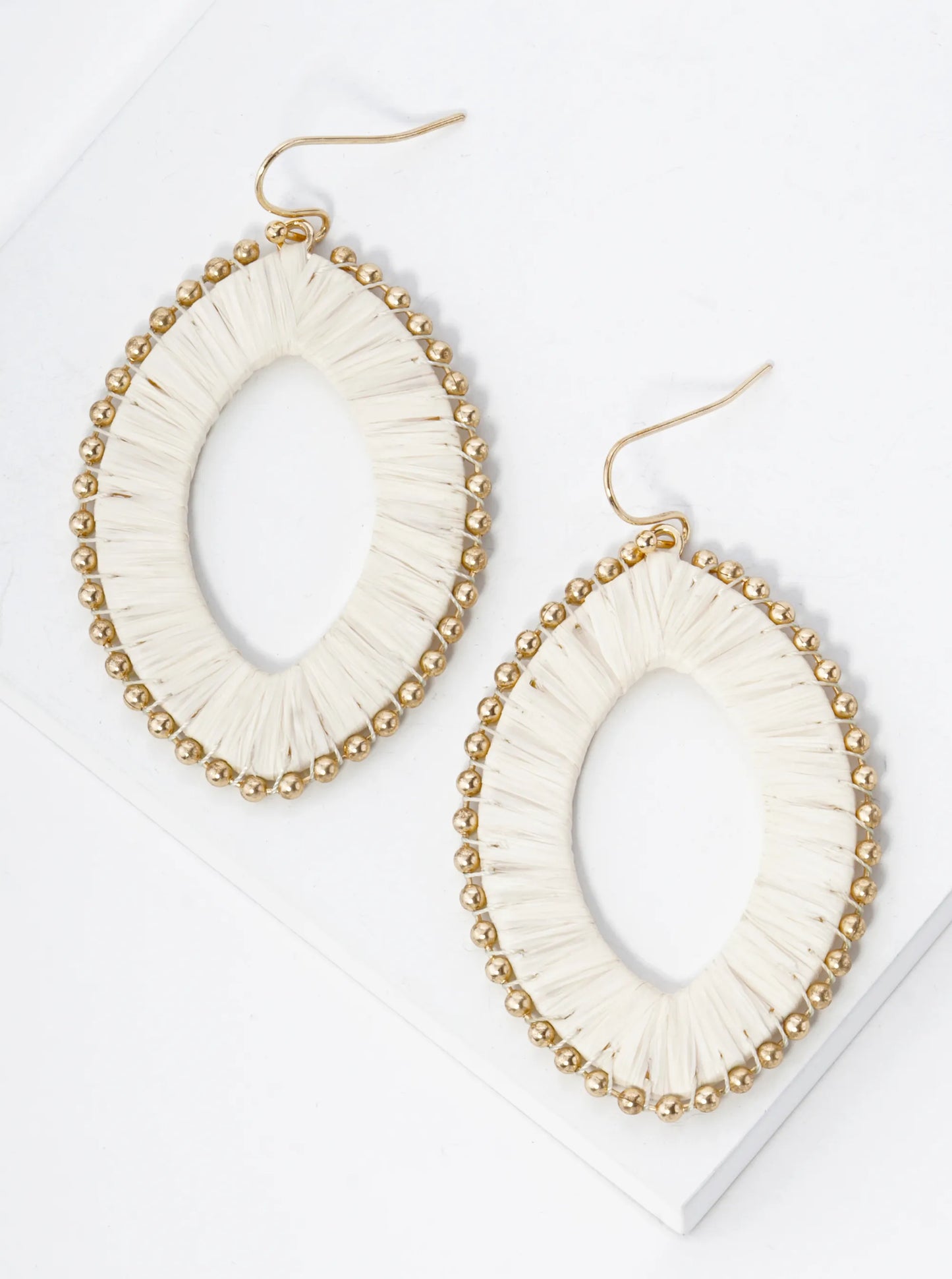 Raffia Wrapped Marquise Dangle Drop Earrings
