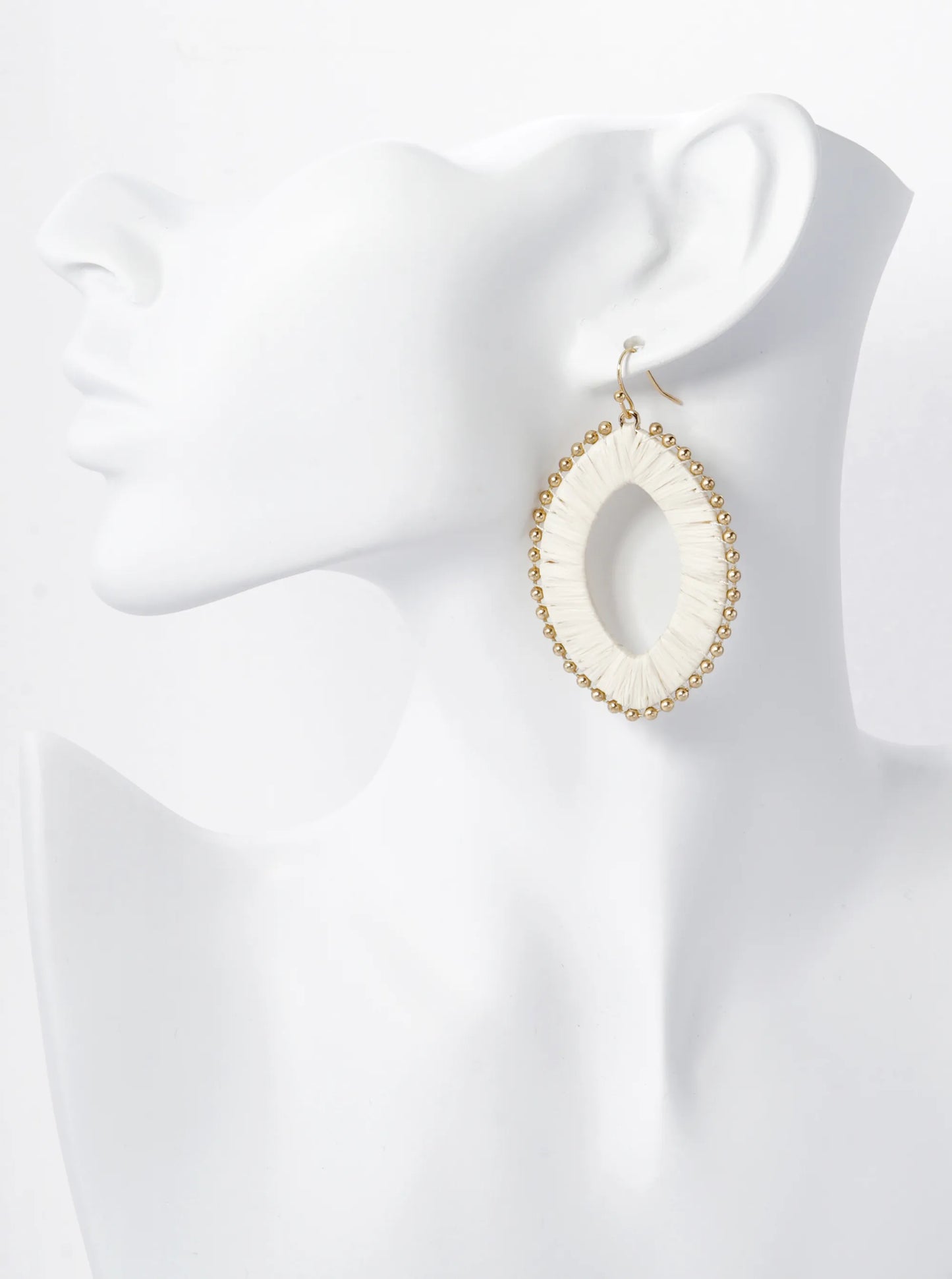 Raffia Wrapped Marquise Dangle Drop Earrings