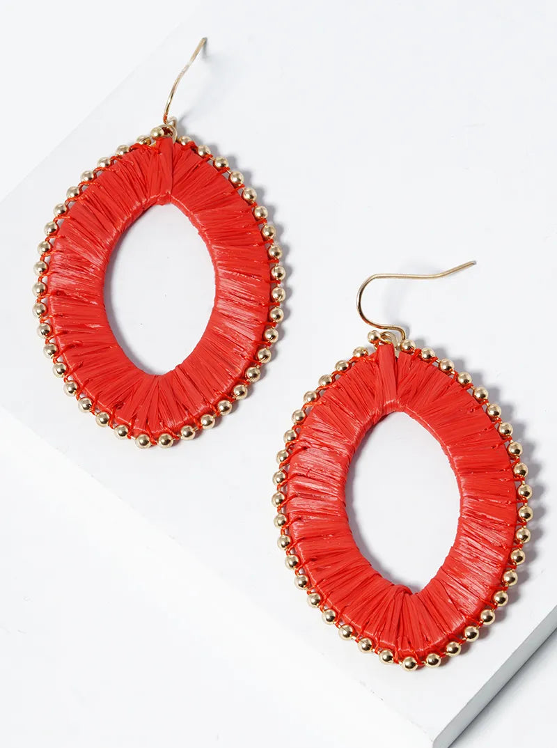 Raffia Wrapped Marquise Dangle Drop Earrings