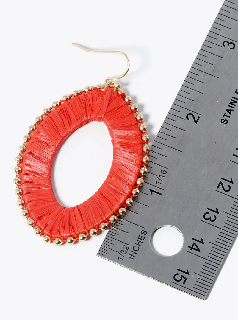 Raffia Wrapped Marquise Dangle Drop Earrings