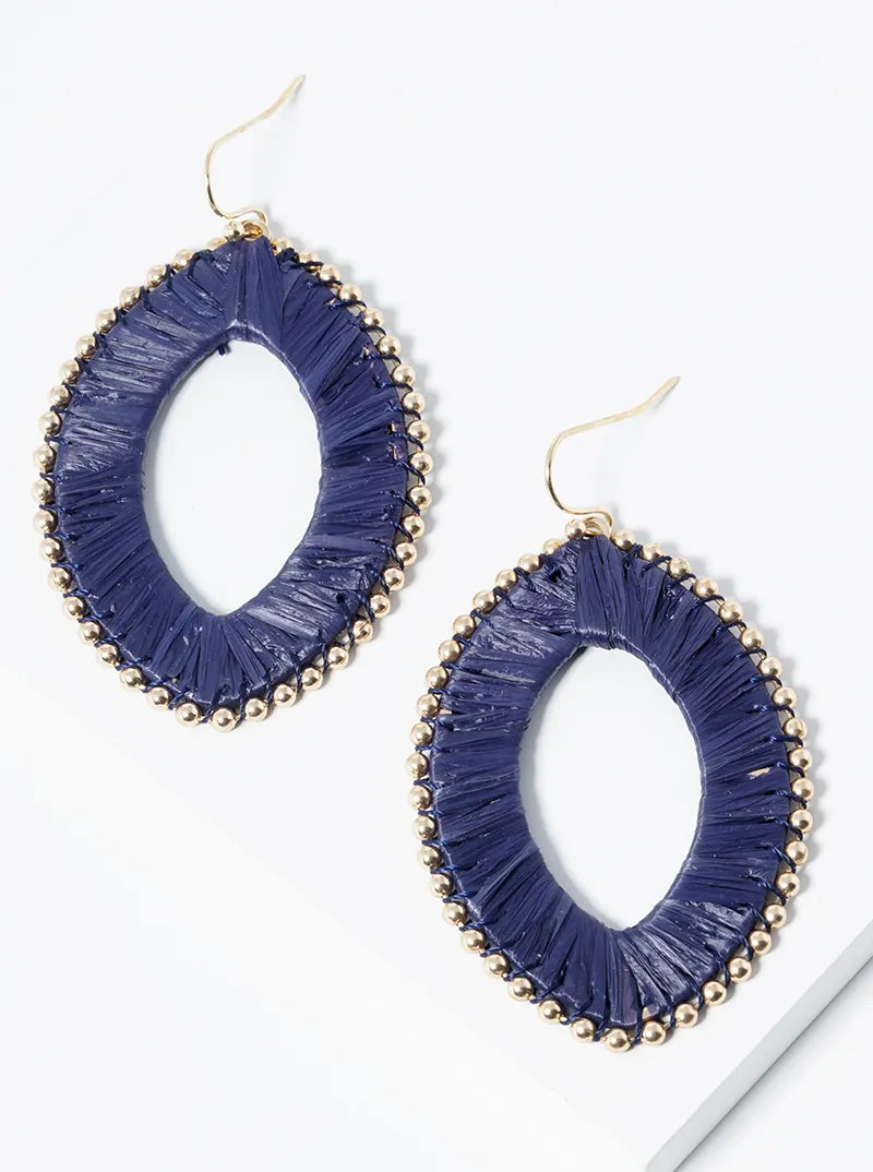 Raffia Wrapped Marquise Dangle Drop Earrings