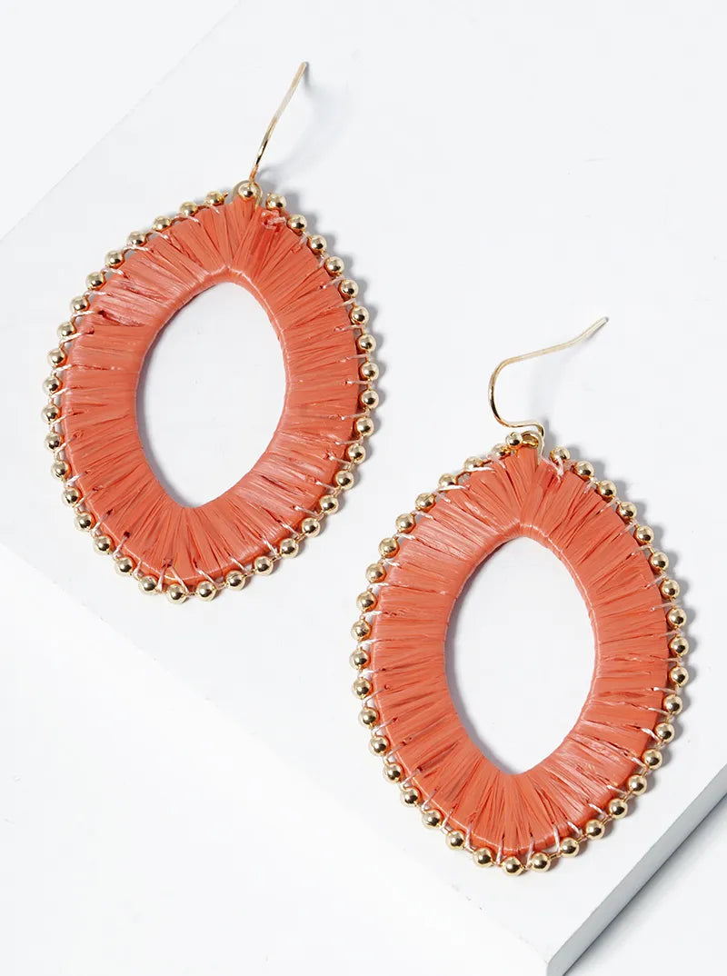 Raffia Wrapped Marquise Dangle Drop Earrings