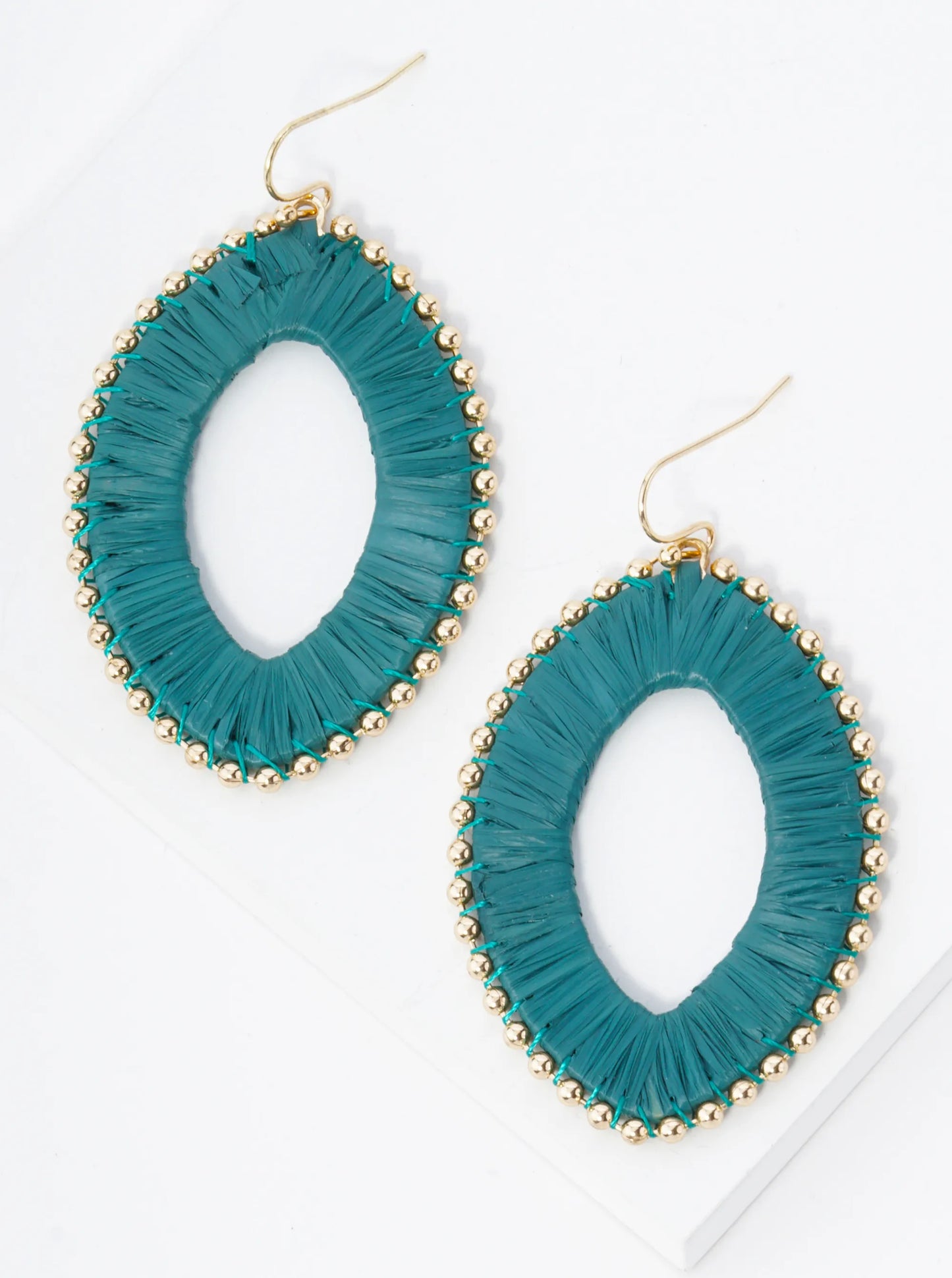 Raffia Wrapped Marquise Dangle Drop Earrings