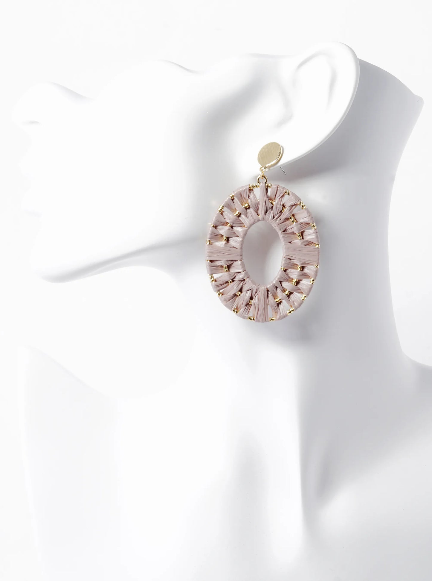 Raffia Wrapped Oval Drop Dangle Post Earrings