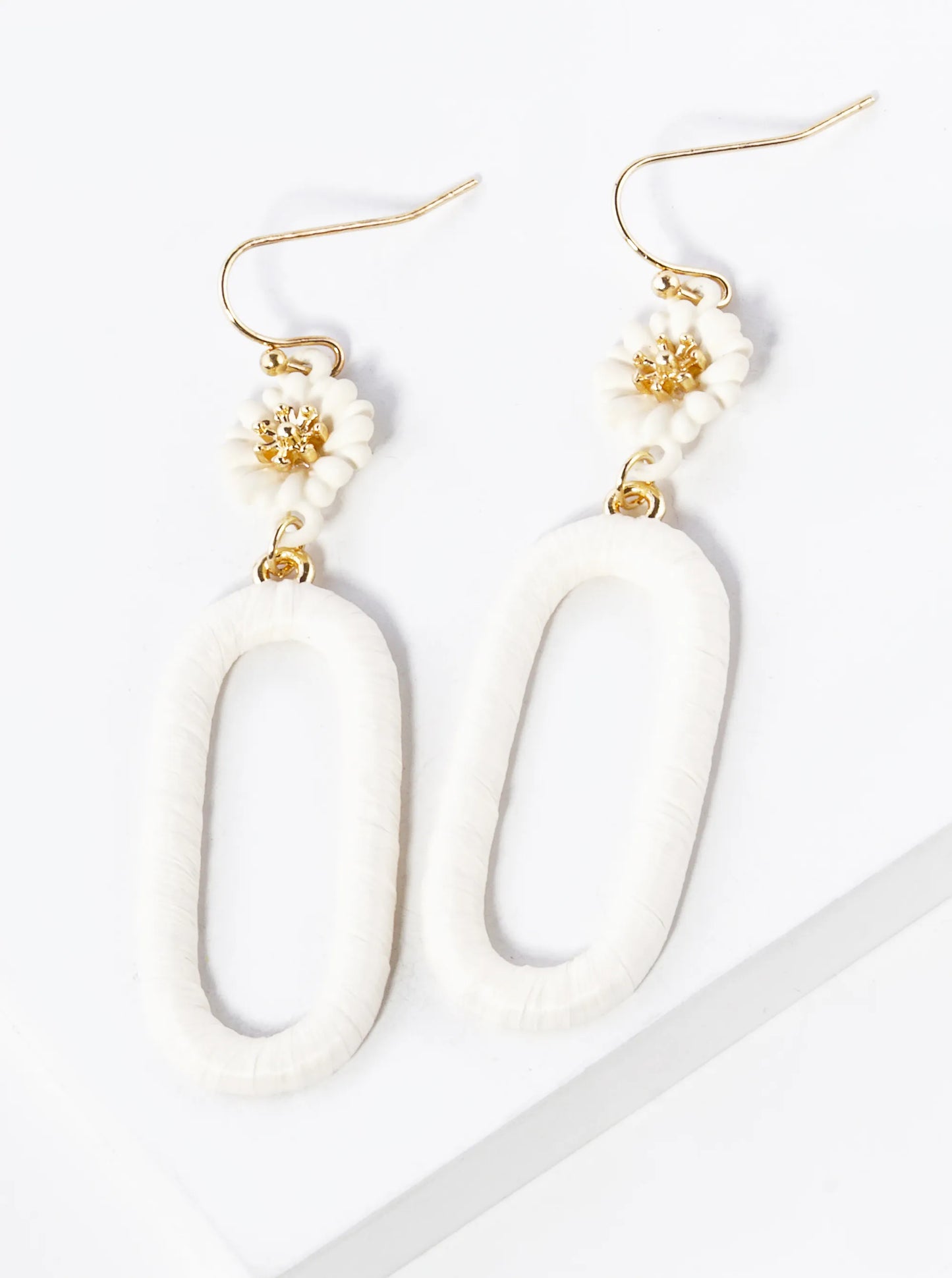 Raffia Wrapped Oval Drop Flower Dangle Earrings