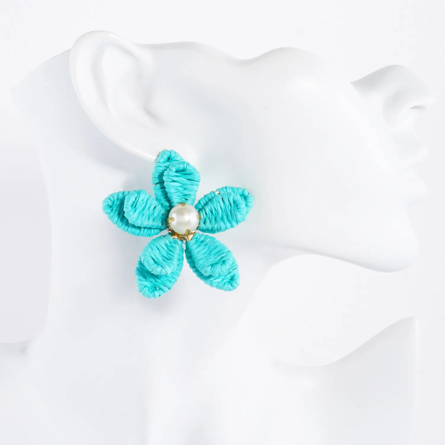 Raffia Wrapped Pearl Flower Statement Earrings