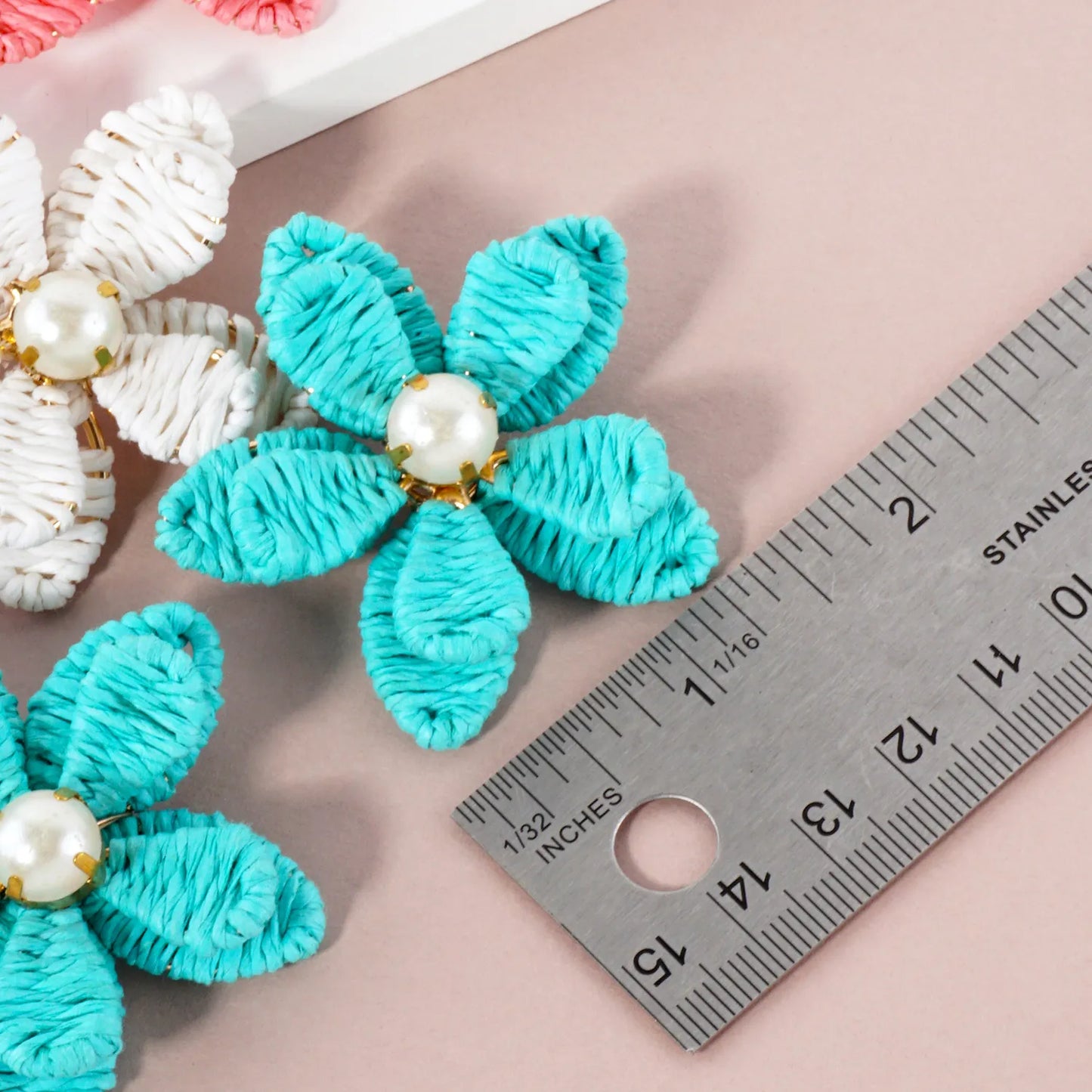 Raffia Wrapped Pearl Flower Statement Earrings