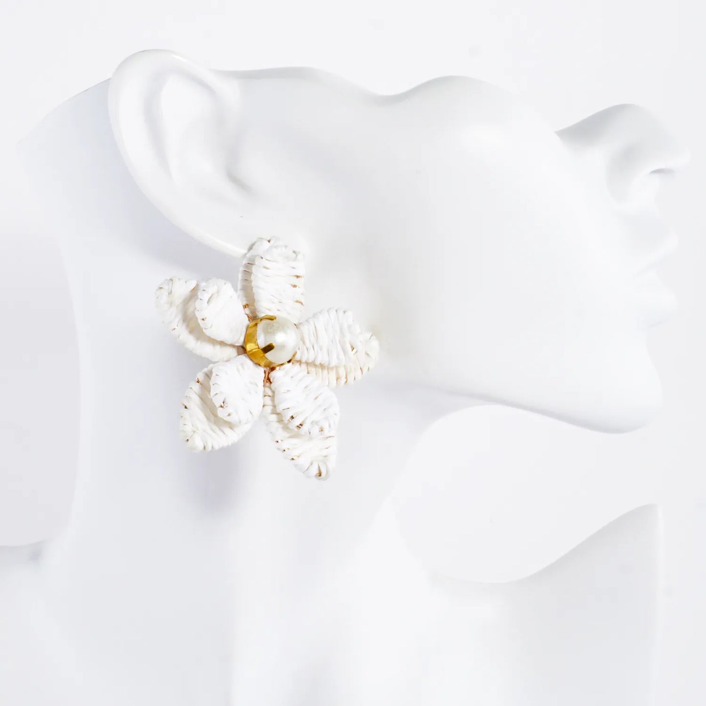 Raffia Wrapped Pearl Flower Statement Earrings