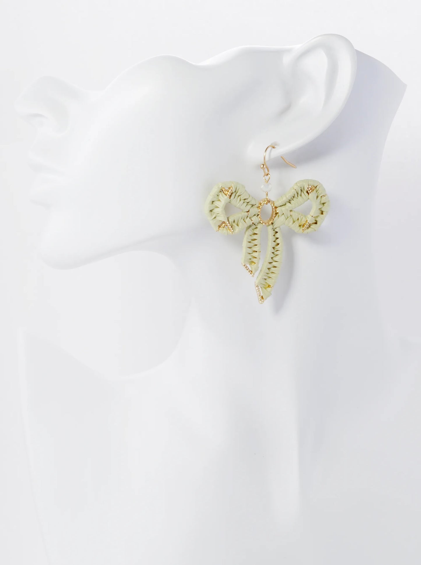 Raffia Wrapped Ribbon Bow Dangle Drop Earrings