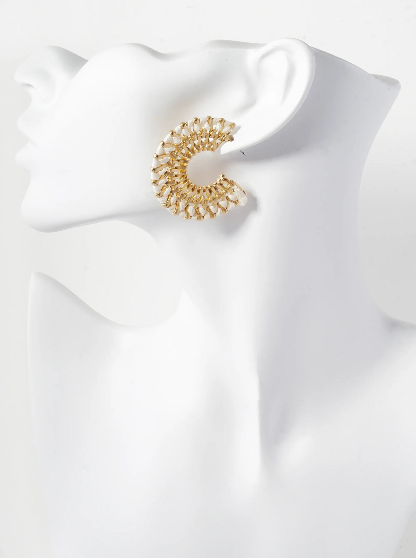 Raffia Wrapped Textured Metal Wide Open Hoop Earrings