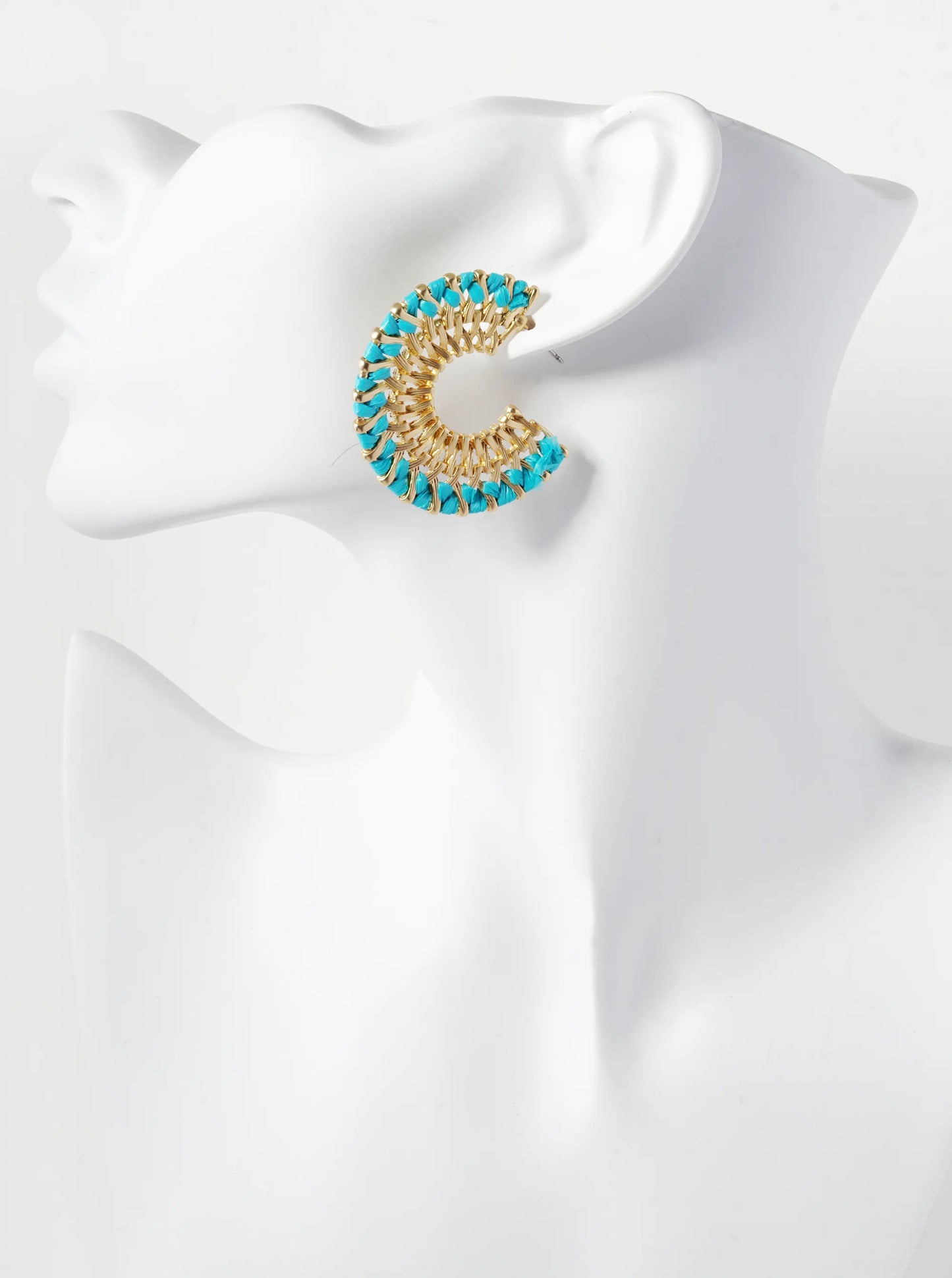 Raffia Wrapped Textured Metal Wide Open Hoop Earrings