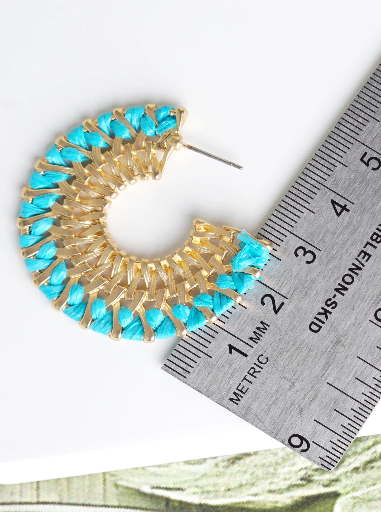 Raffia Wrapped Textured Metal Wide Open Hoop Earrings
