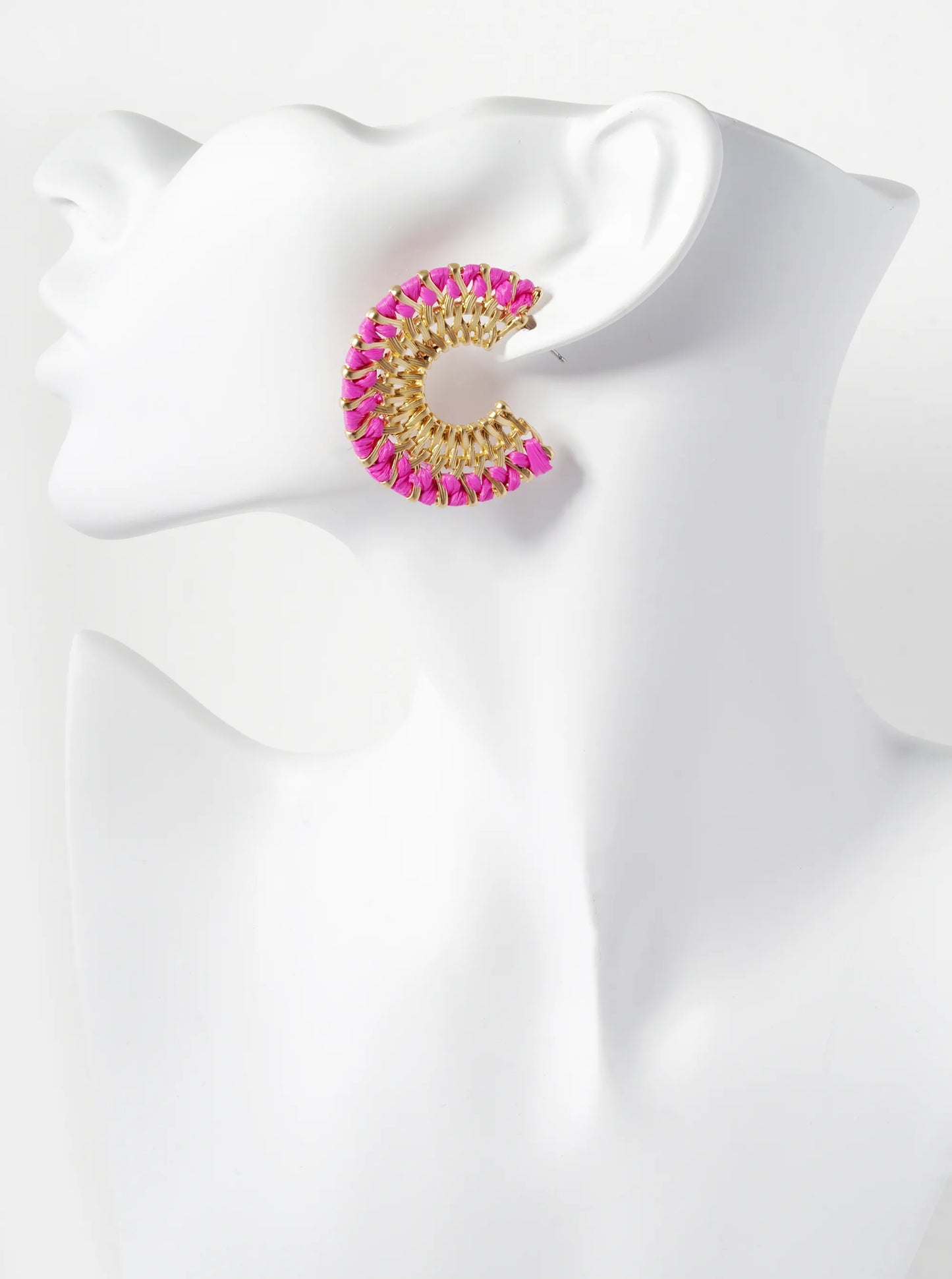 Raffia Wrapped Textured Metal Wide Open Hoop Earrings