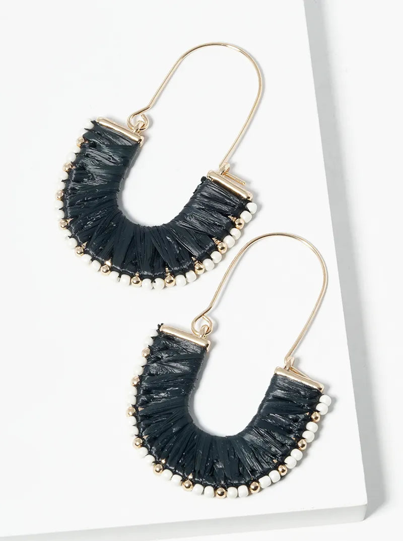 Raffia Wrapped U Shape Dangle Earrings