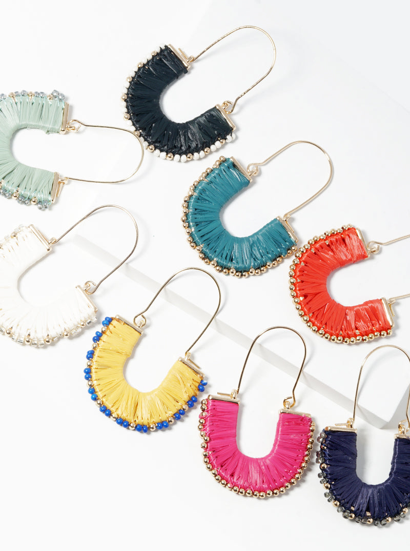 Raffia Wrapped U Shape Dangle Earrings