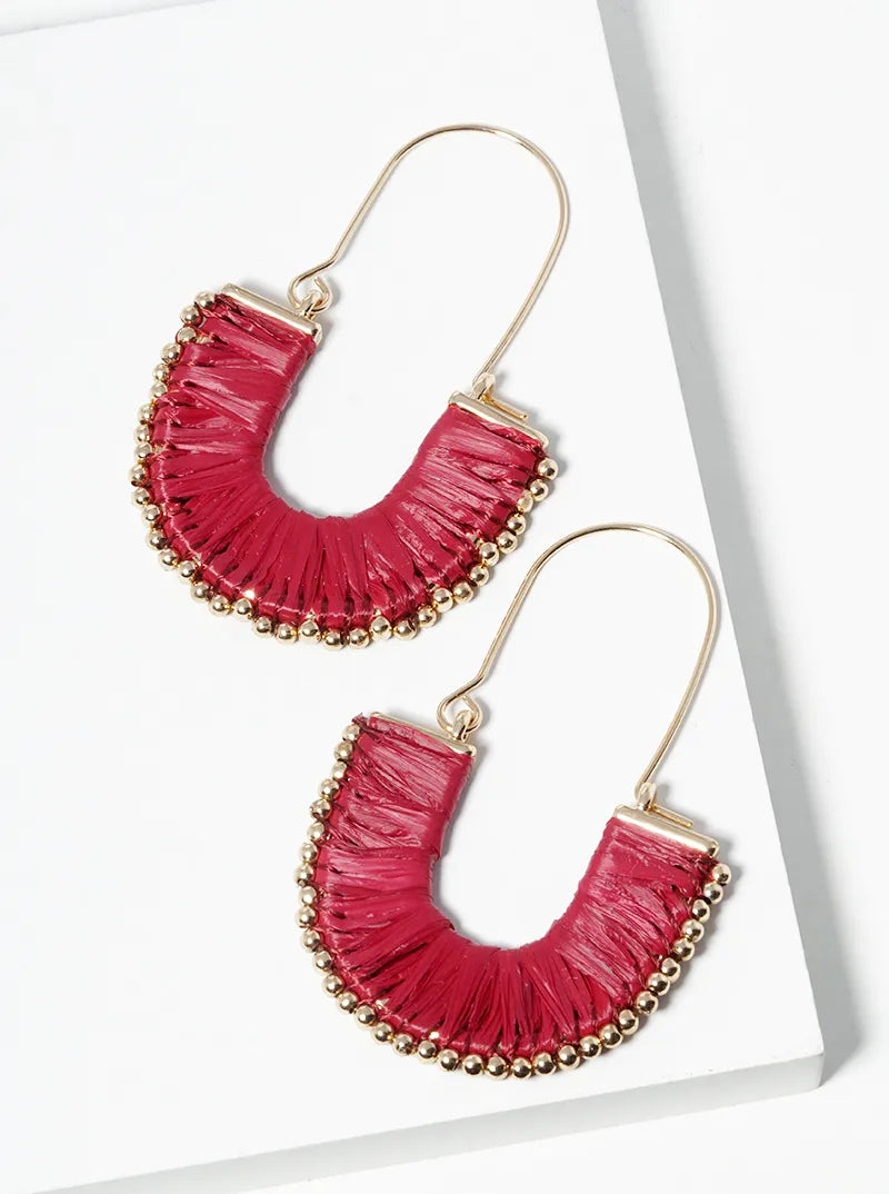 Raffia Wrapped U Shape Dangle Earrings