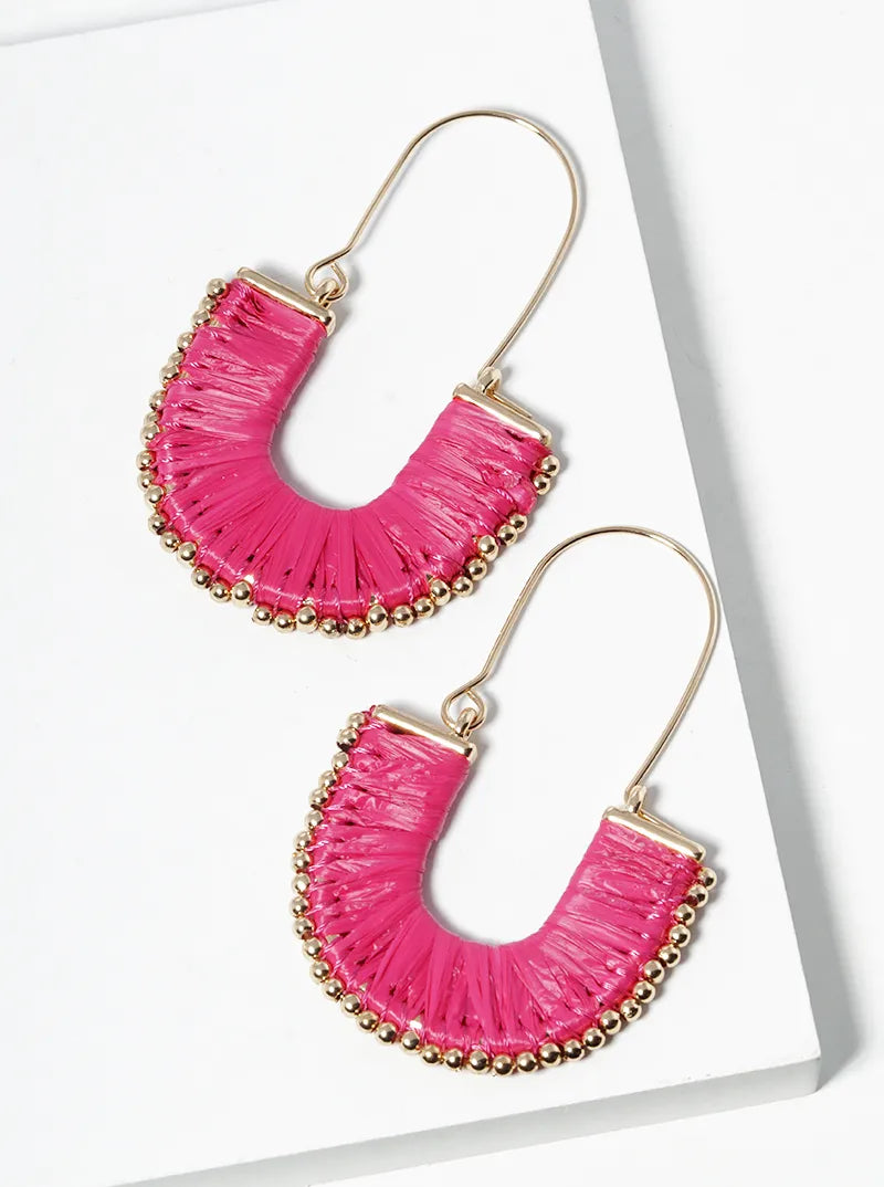 Raffia Wrapped U Shape Dangle Earrings