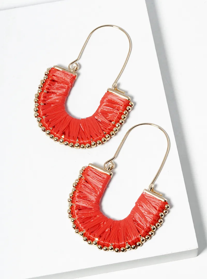Raffia Wrapped U Shape Dangle Earrings
