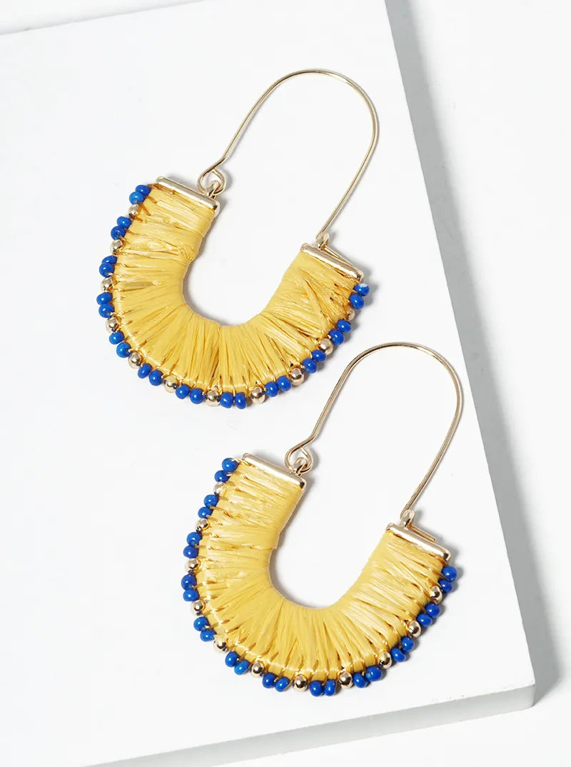 Raffia Wrapped U Shape Dangle Earrings