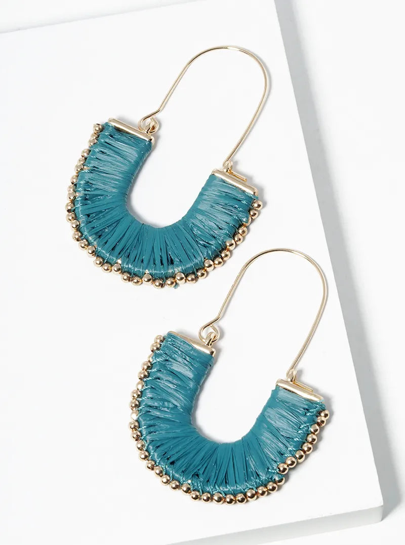 Raffia Wrapped U Shape Dangle Earrings