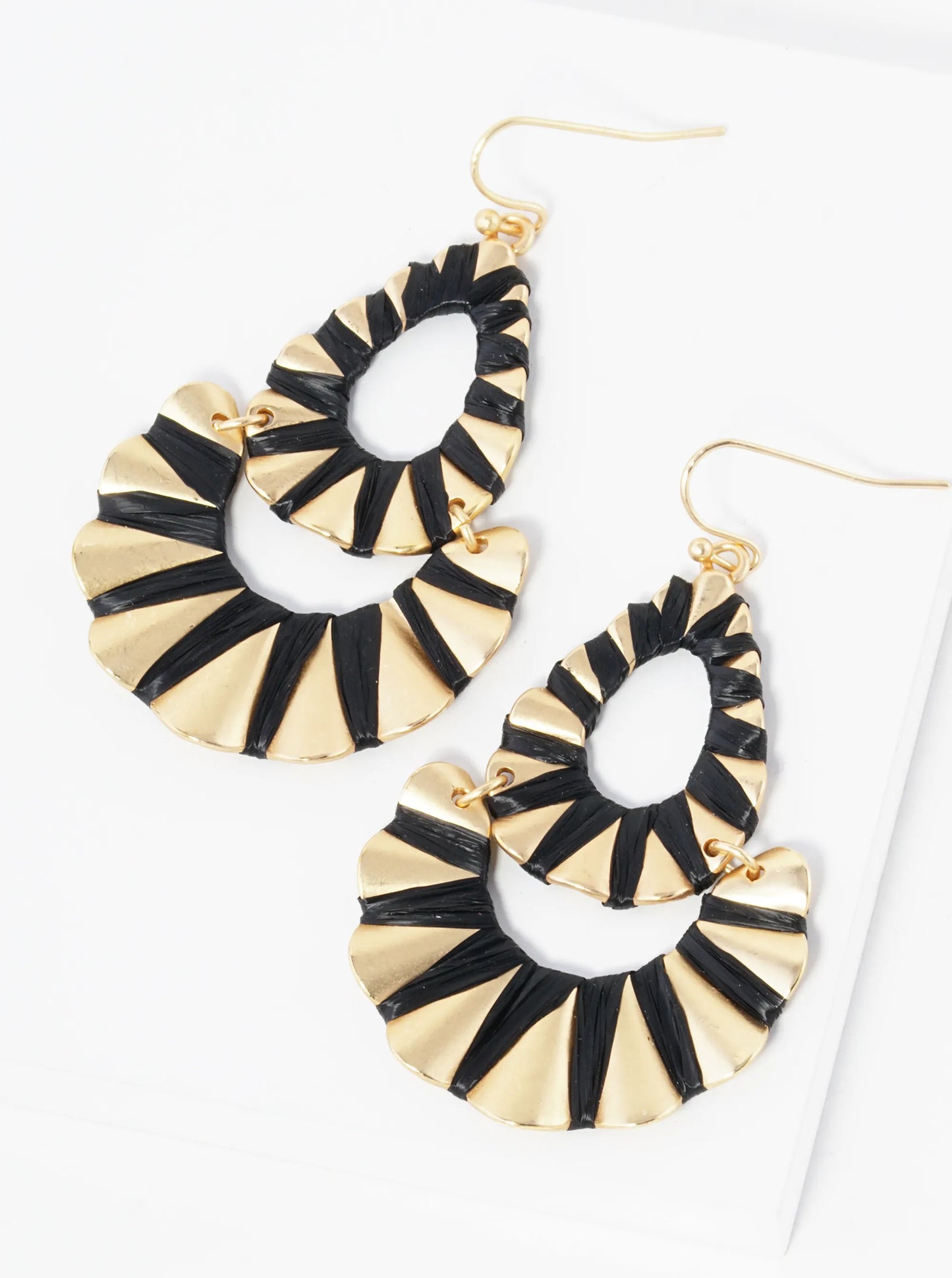 Raffia Wrapped Wavy Teardrop Dangle Earrings
