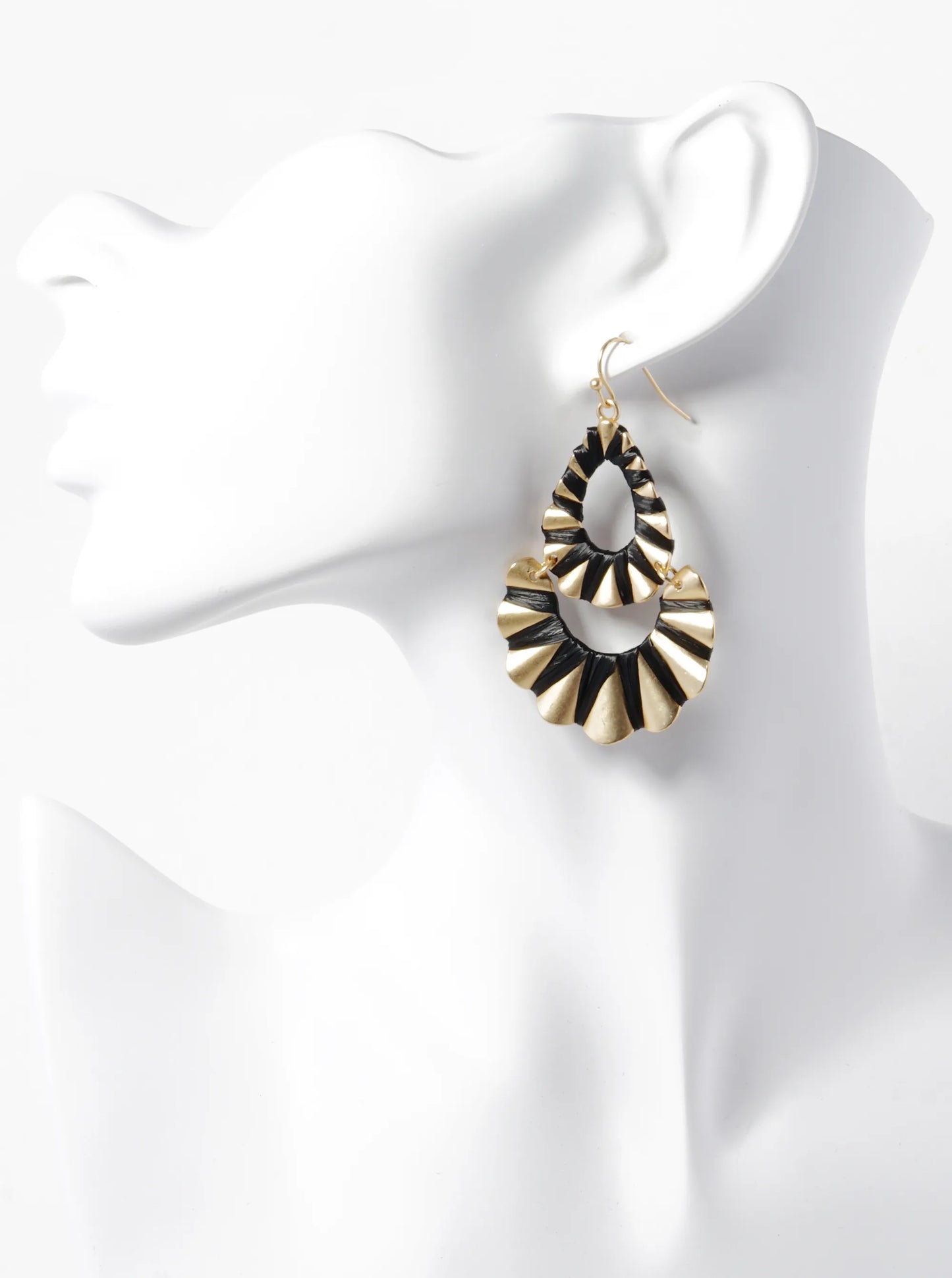 Raffia Wrapped Wavy Teardrop Dangle Earrings