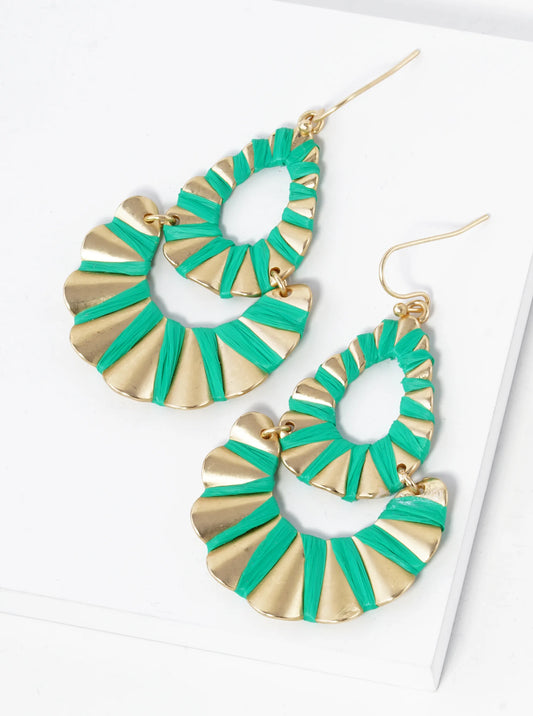 Raffia Wrapped Wavy Teardrop Dangle Earrings