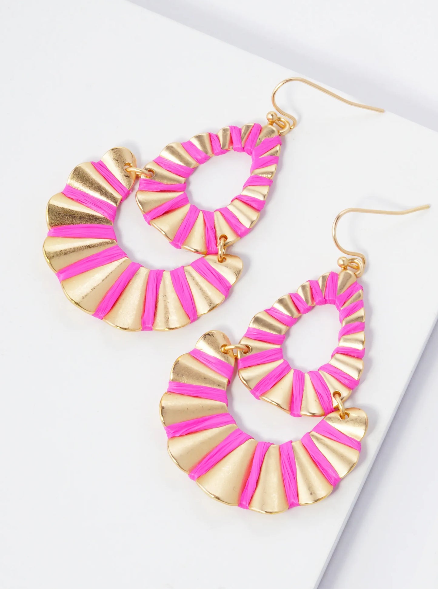 Raffia Wrapped Wavy Teardrop Dangle Earrings