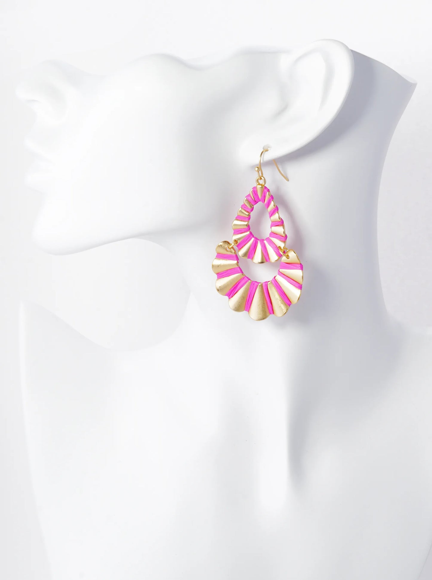 Raffia Wrapped Wavy Teardrop Dangle Earrings