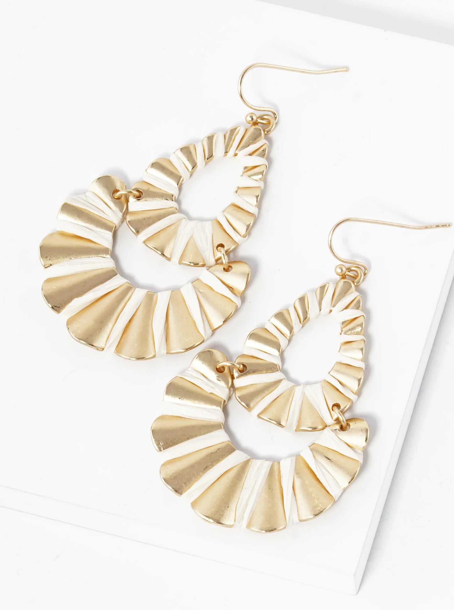 Raffia Wrapped Wavy Teardrop Dangle Earrings