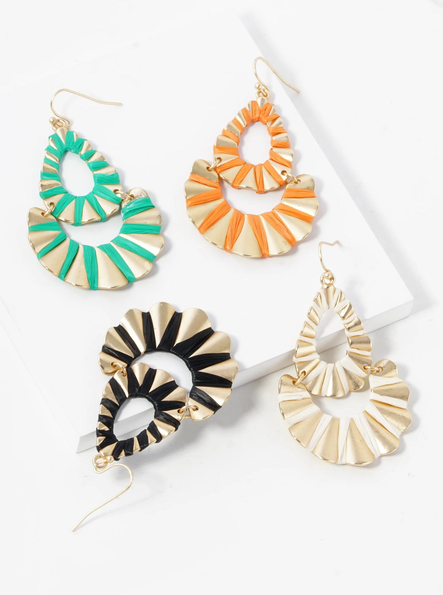 Raffia Wrapped Wavy Teardrop Dangle Earrings