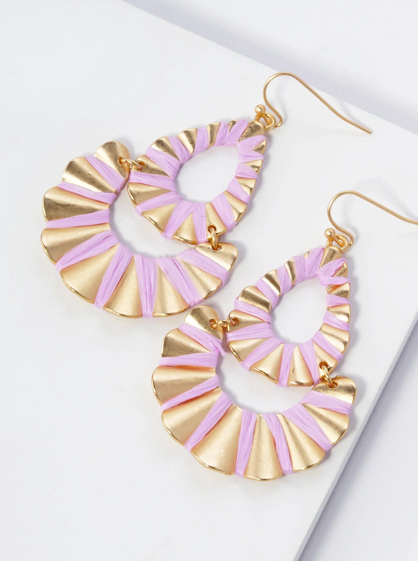 Raffia Wrapped Wavy Teardrop Dangle Earrings