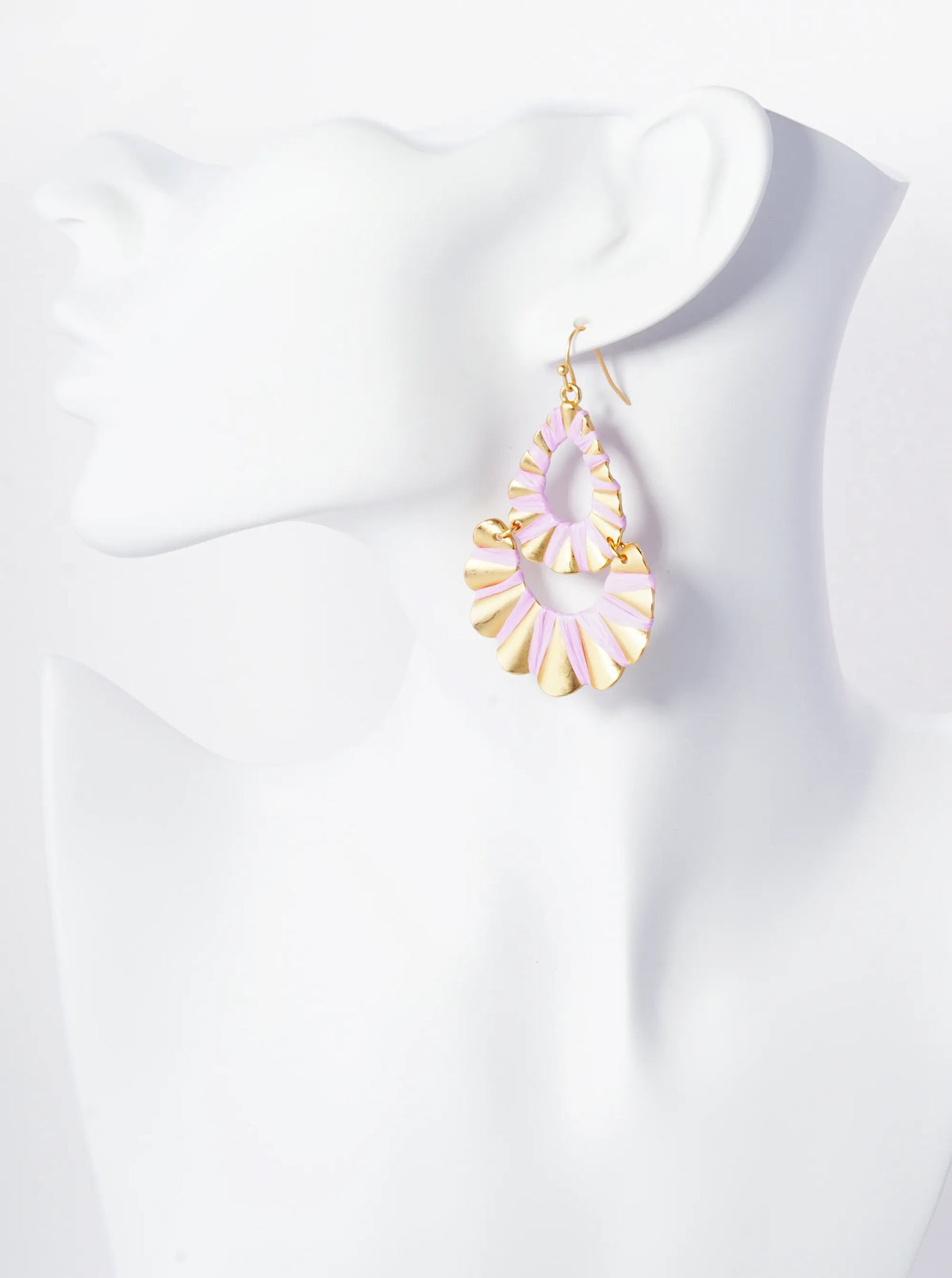 Raffia Wrapped Wavy Teardrop Dangle Earrings