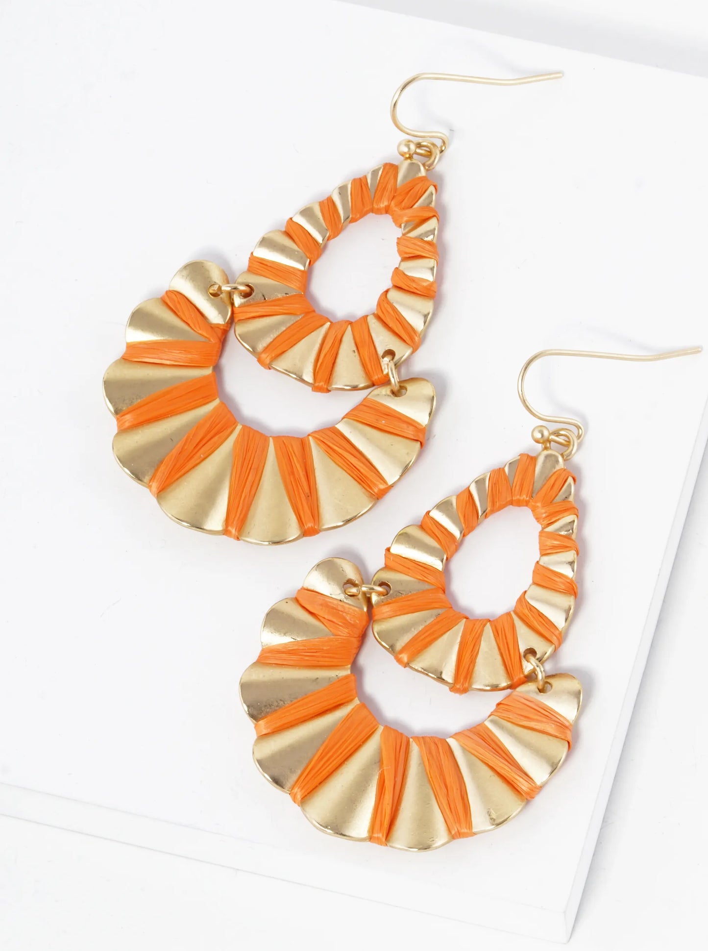 Raffia Wrapped Wavy Teardrop Dangle Earrings
