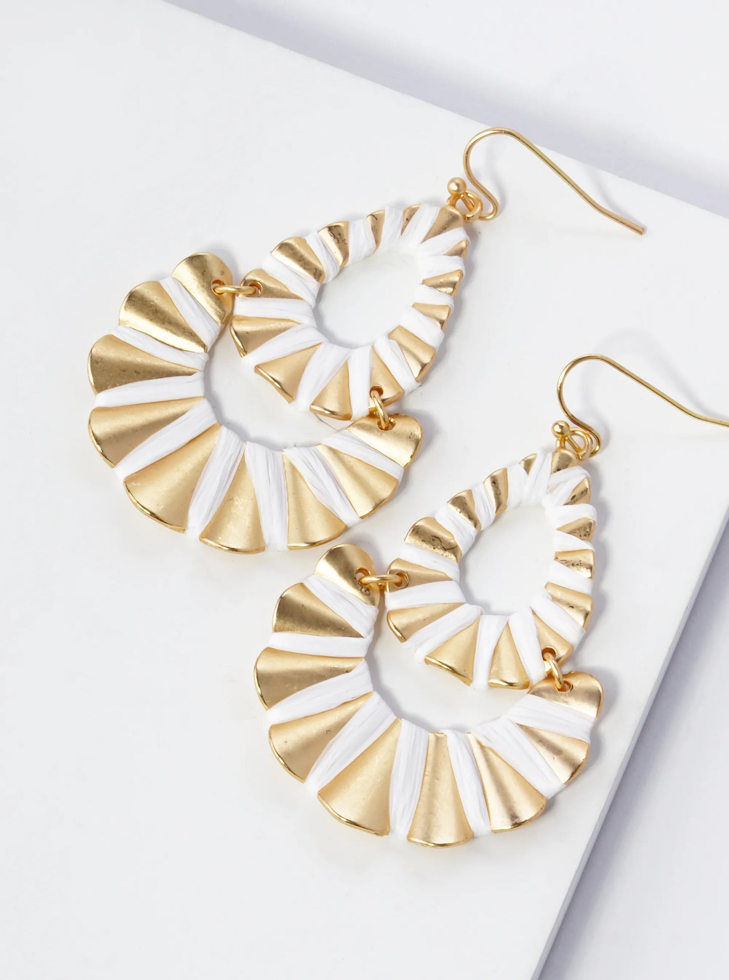 Raffia Wrapped Wavy Teardrop Dangle Earrings