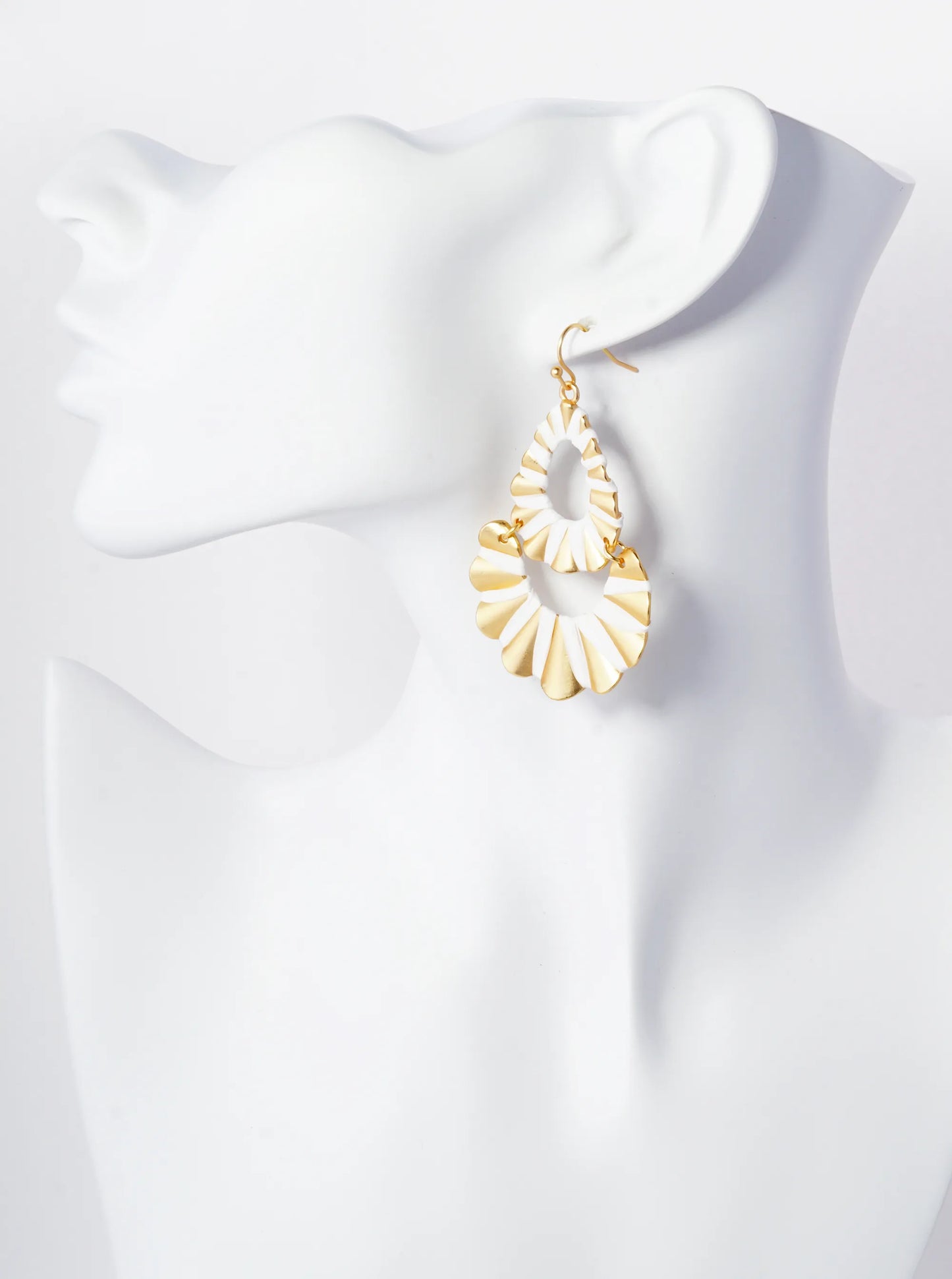 Raffia Wrapped Wavy Teardrop Dangle Earrings