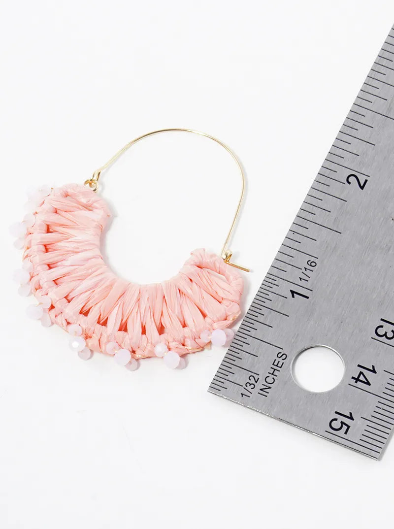 Raffia Wrapped With Glass Beads Dangle Earrings