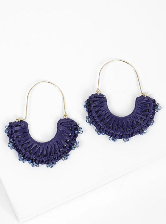 Raffia Wrapped With Glass Beads Dangle Earrings