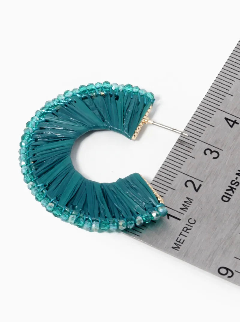 Raffia And Beads 40mm Hoop Earrings