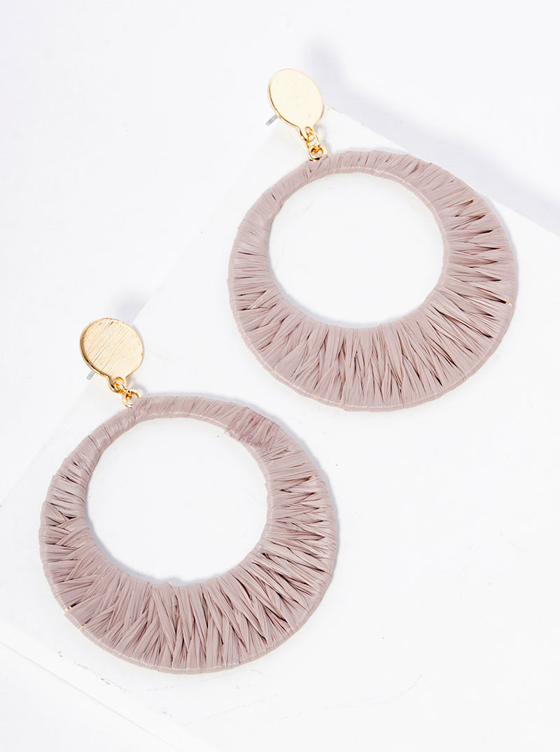 Raffia Wrapped Circle Dangle Drop Earrings