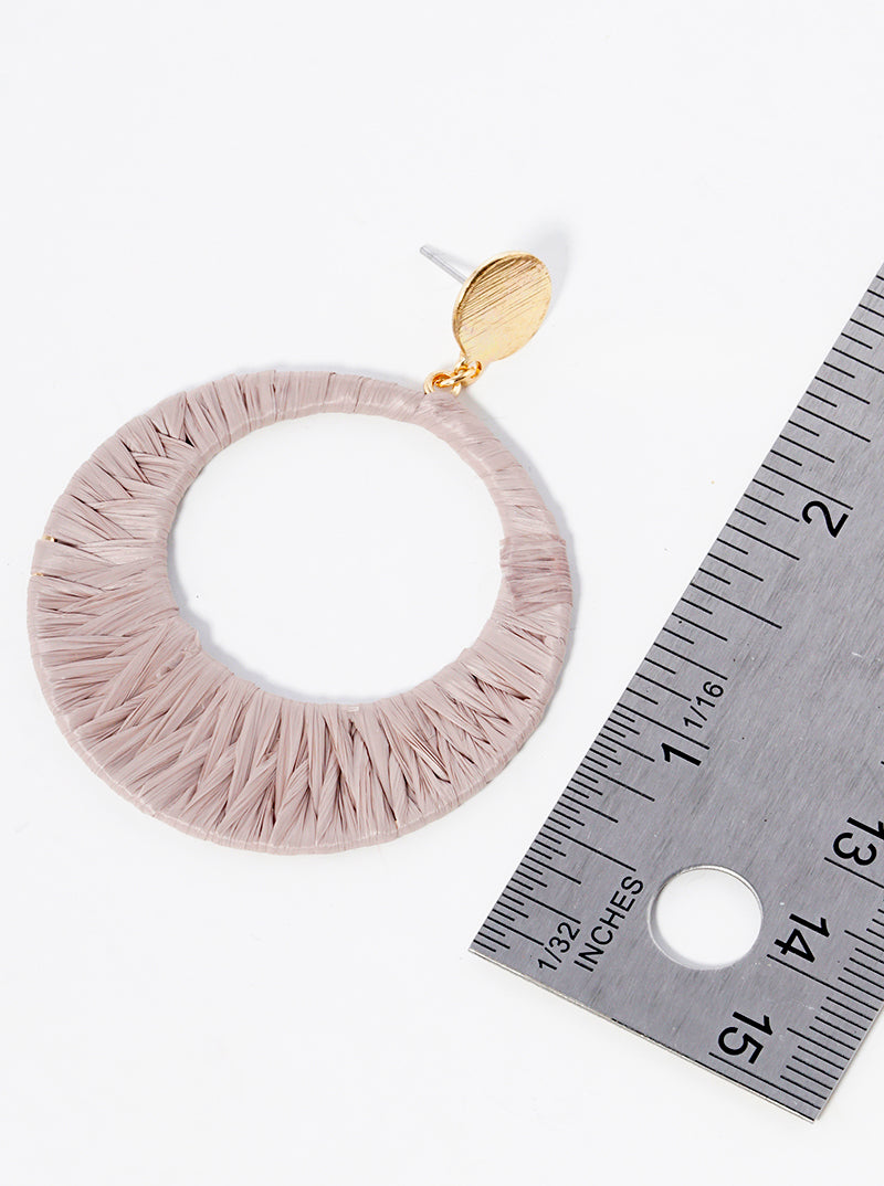 Raffia Wrapped Circle Dangle Drop Earrings