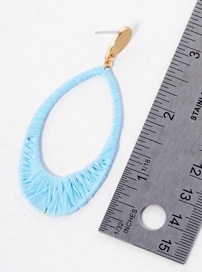 Raffia Wrapped Oval Dangle Post Earrings