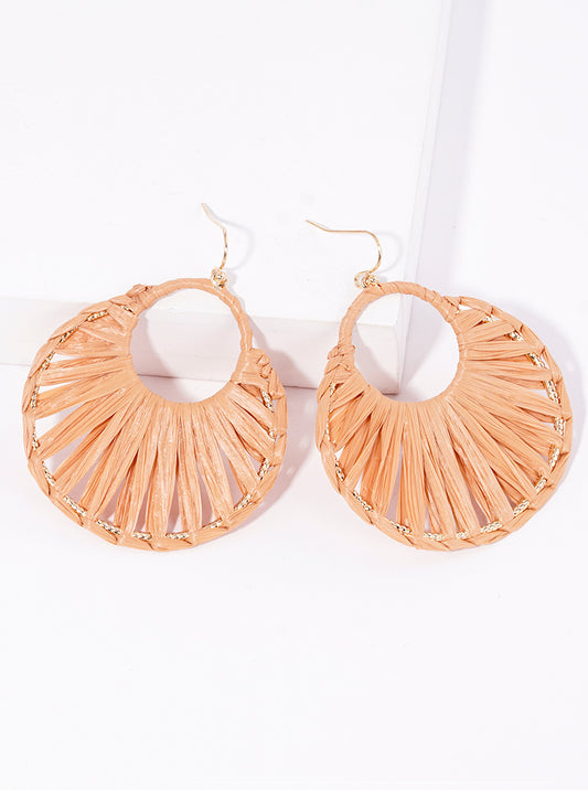 Raffia Wrapped Round Circle Dangle Earrings