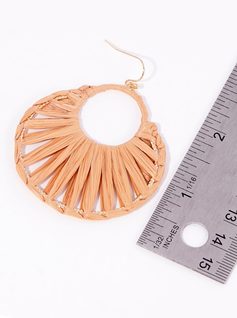Raffia Wrapped Round Circle Dangle Earrings