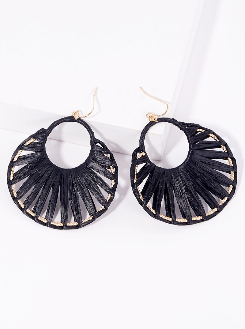 Raffia Wrapped Round Circle Dangle Earrings