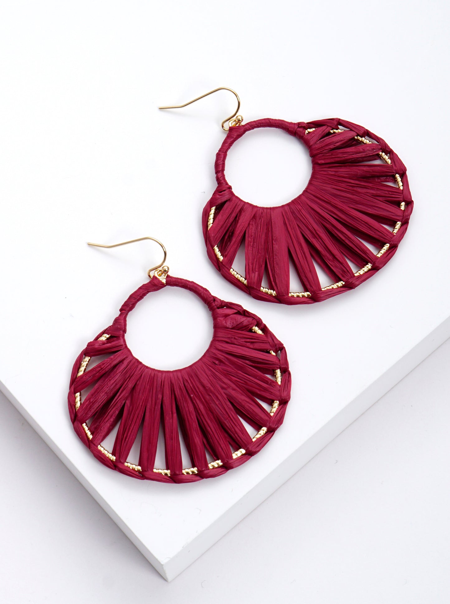 Raffia Wrapped Round Circle Dangle Earrings