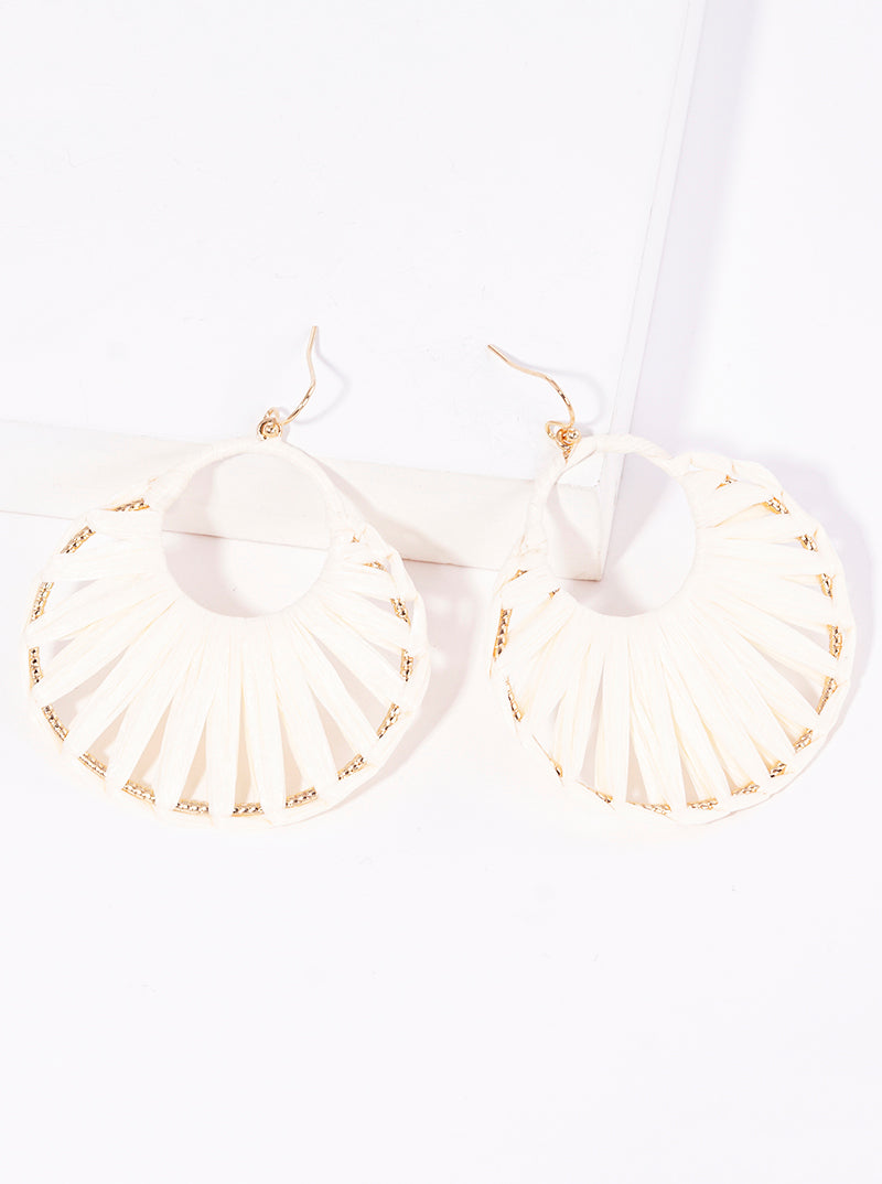 Raffia Wrapped Round Circle Dangle Earrings