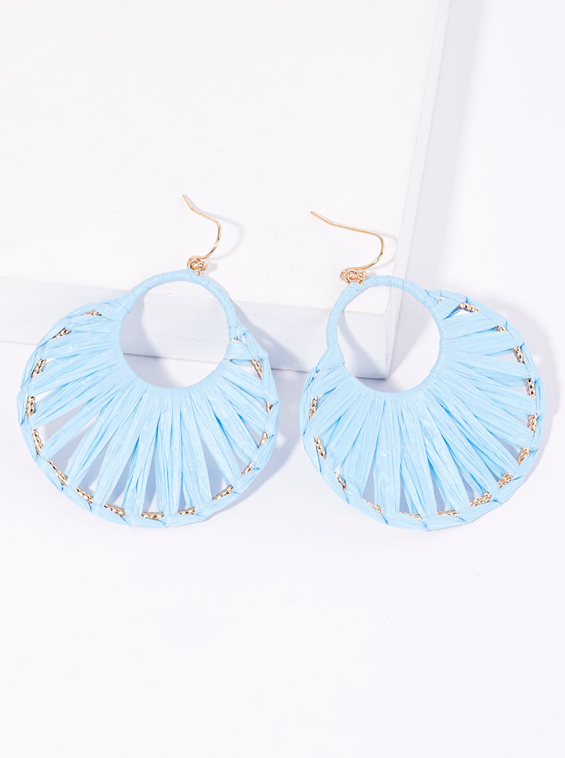 Raffia Wrapped Round Circle Dangle Earrings