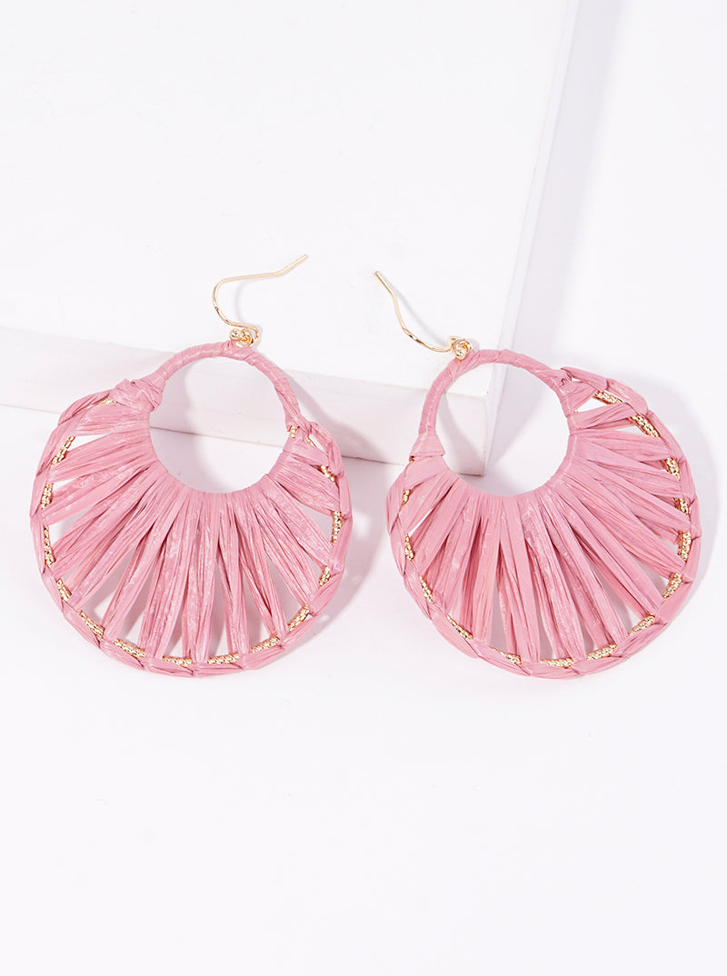 Raffia Wrapped Round Circle Dangle Earrings